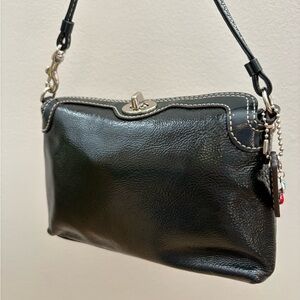 Coach Top Turn-Lock Mini Bag Blue Patent Leather w/ Lime Green Interior